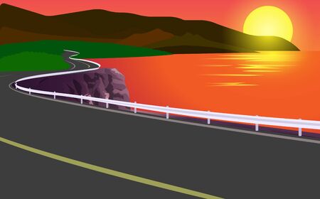 landscape of road at the beach in sunsetのイラスト素材