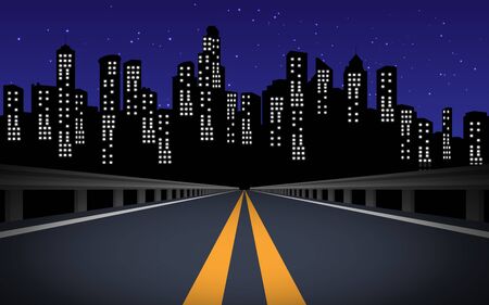 view of road to the city in the nightのイラスト素材