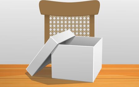 white paper box on the wooden table in the roomのイラスト素材