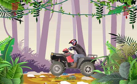ATV in the jungle in daytimeのイラスト素材