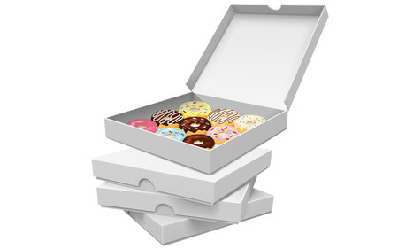 colorful donuts in the white paper box on the white backgroundのイラスト素材