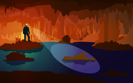 Explorers man in the caveのイラスト素材