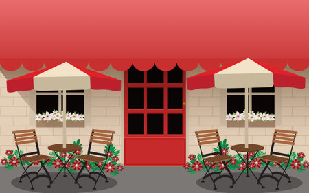 tables and chairs in the outdoor cafeのイラスト素材