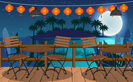 tables and chairs in the outdoor restaurantのイラスト素材