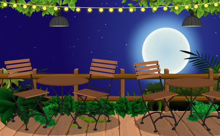 tables and chairs in the outdoor restaurantのイラスト素材