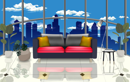 sofa and picture frame in the living roomのイラスト素材