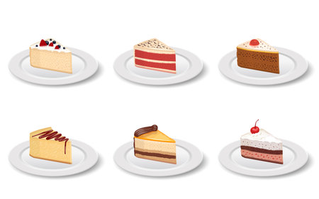 Cake slice in the plate on the white backgroundのイラスト素材