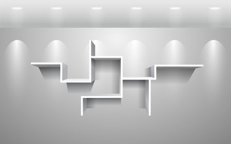 white shelf and light in the white roomのイラスト素材
