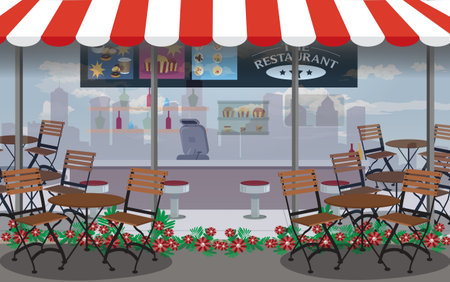 tables and chairs at the outdoor cafeのイラスト素材