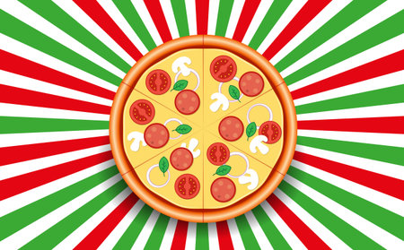 pizza on italian backgroundのイラスト素材