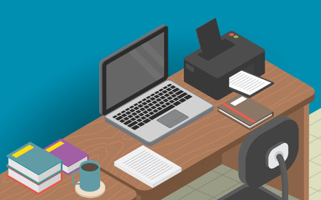 computer labtop on the wooden table in officeのイラスト素材