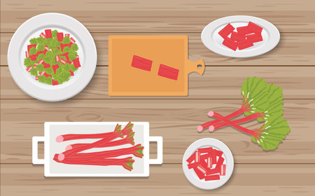 rhubarb on the wooden tableのイラスト素材