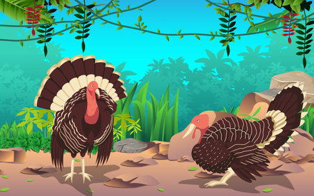 Turkeys in the jungleのイラスト素材