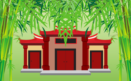 china home in the bamboo forestのイラスト素材