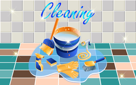 cleaning equipment in the toilet roomのイラスト素材