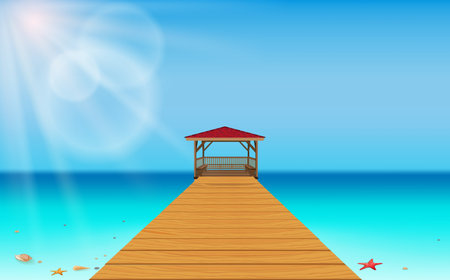 landscape of wooden pavilion on the beachのイラスト素材