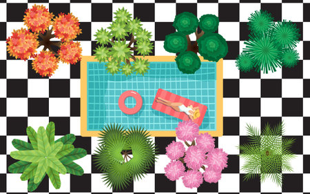 top view of pool in the hotelのイラスト素材