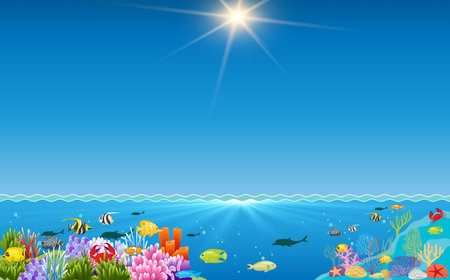 view of coral and fish at under water in the oceanのイラスト素材
