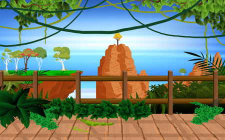 landscape of mountain on the wooden floorのイラスト素材