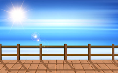 landscape of wooden bridge on the beach in the morningのイラスト素材