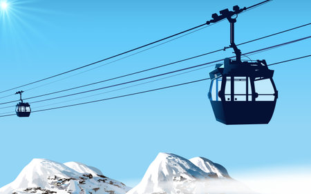 cable car on the snow moutainのイラスト素材