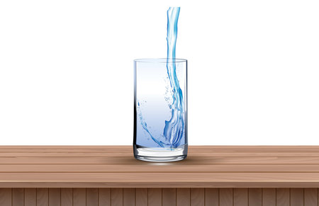 water glass on the wooden table on the white backgroundのイラスト素材