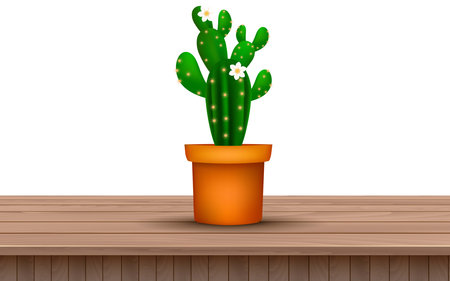cactus in the pot on the wooden tableのイラスト素材