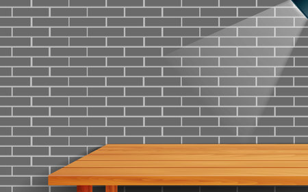 wooden table with spotlight at the brick wallのイラスト素材