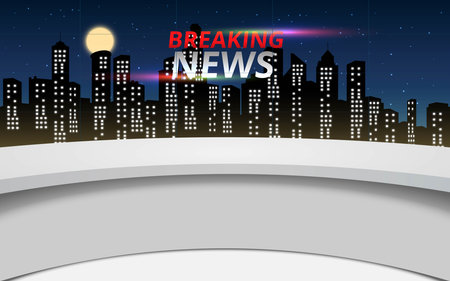 news studio with city in the night backgroundのイラスト素材