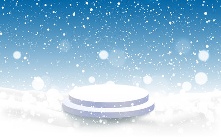 white podium with snowfall backgroundのイラスト素材