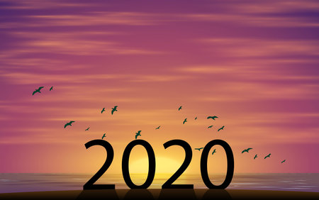 2020 number on the beach in sunsetのイラスト素材