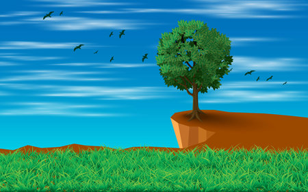 landscape of cliff on the mountain in the morningのイラスト素材