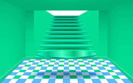 green staircase with green showcase in the green roomのイラスト素材