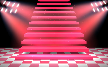 red staircase with spotlight on the floorのイラスト素材