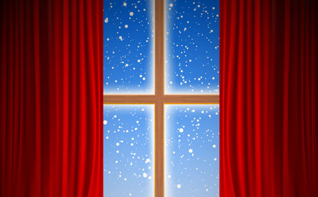 view of snowfall at the wooden windowsのイラスト素材