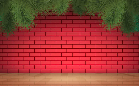 wooden floor and red brick wall in the roomのイラスト素材