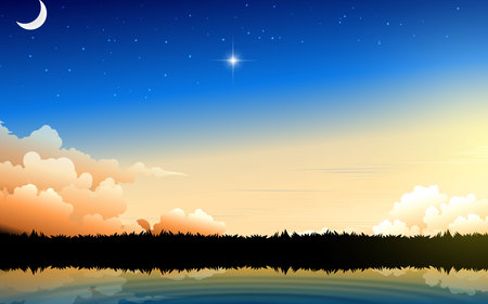 landscape of swamp on the mountain in the morningのイラスト素材