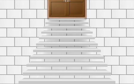 white staircase and wooden door in the white roomのイラスト素材