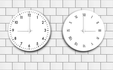 white clocks on the white block wallのイラスト素材