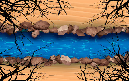 top view river in the desertのイラスト素材