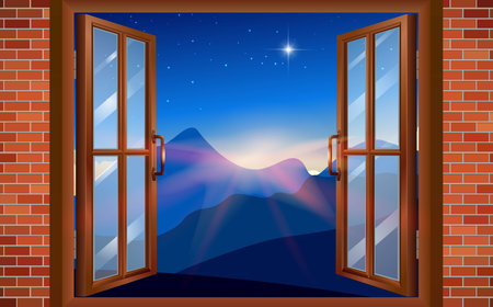 landscape of mountain in the morning at the windowsのイラスト素材