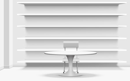 white shelf and table in the libraryのイラスト素材