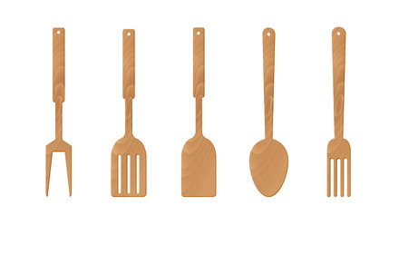 wooden spoon and kitchenware on the white backgroundのイラスト素材