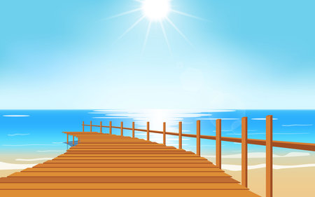 landscape of wooden bridge on the beach in day timeのイラスト素材
