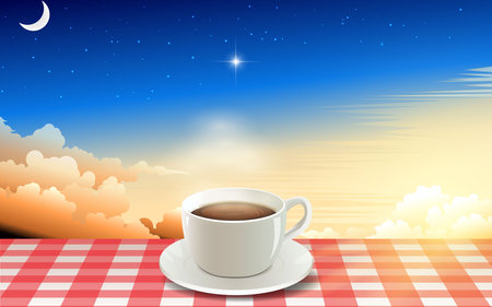 hot coffee cup on table in the morningのイラスト素材