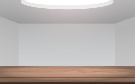 sunlight on the wooden table in the white roomのイラスト素材
