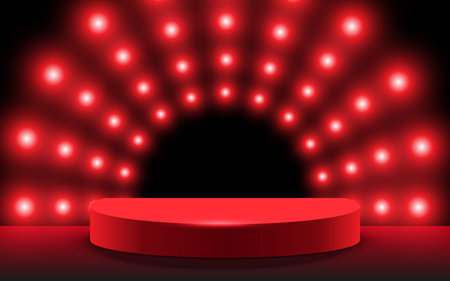 red podium with red light in the studio roomのイラスト素材