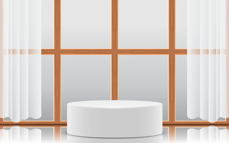 white podium with wooden windows in the white roomのイラスト素材