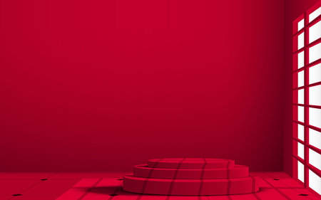 red podium and sunlight in the red roomのイラスト素材