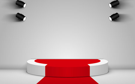 white podium and red carpet with spotlight in the white roomのイラスト素材